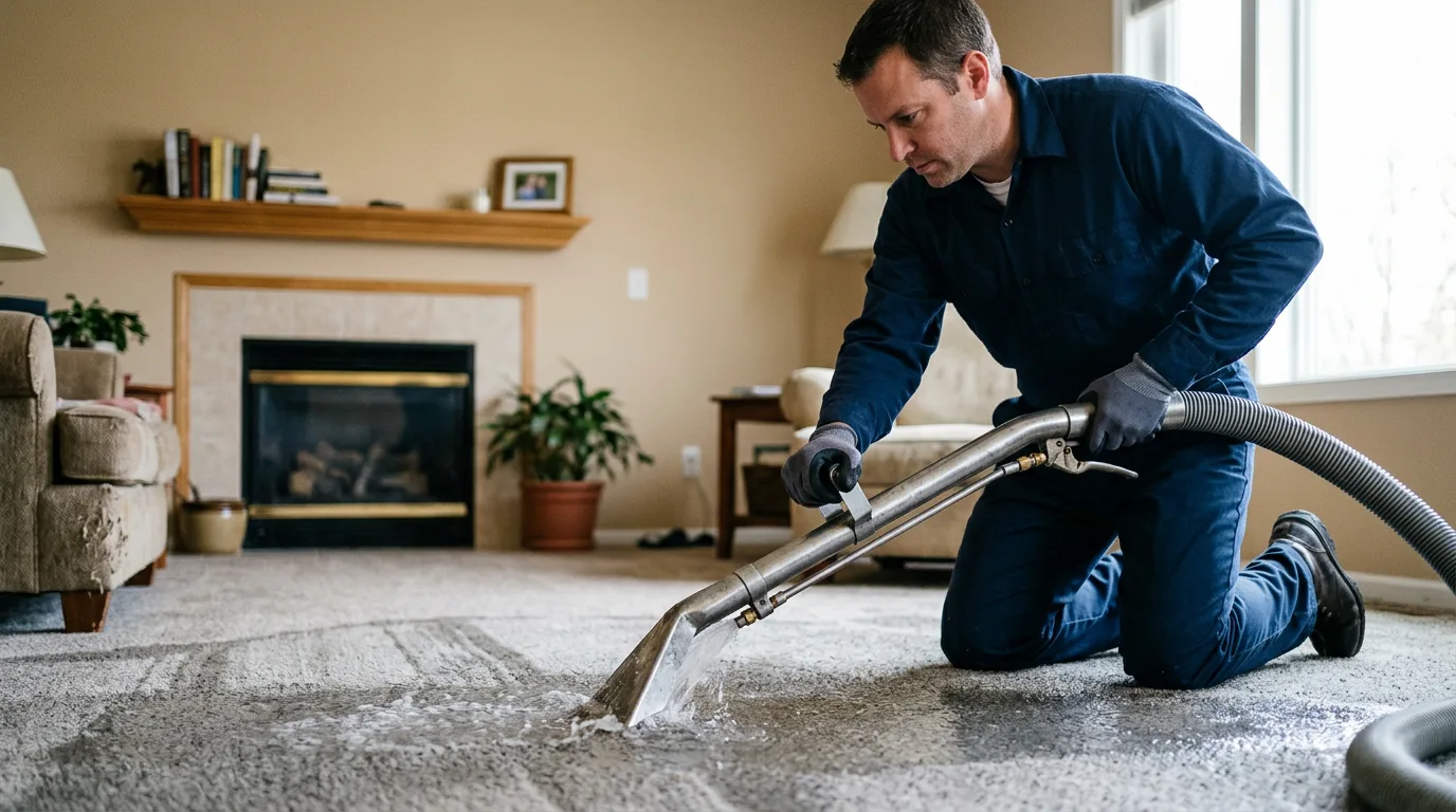 Water damage restoration technician working near Llano, CA
